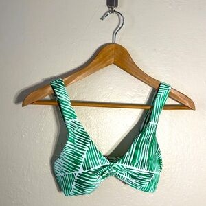 NWT CALIA Tie Front Bikini Swim Top Green Palm Stripe Tropical Print XXS Resort